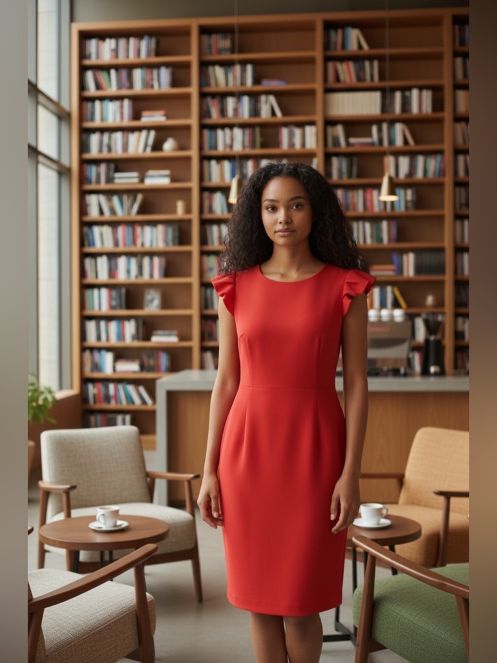 ANTONIO MELANI Red Cap-Sleeve Midi Sheath Dress